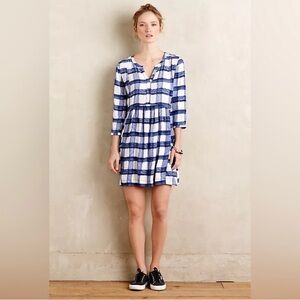 Anthropologie Maeve Blue Plaid Dress